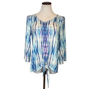 Chico's Tie Dye T Shirt Blouse Tie Front WaterColor Blue Purple NWT Small